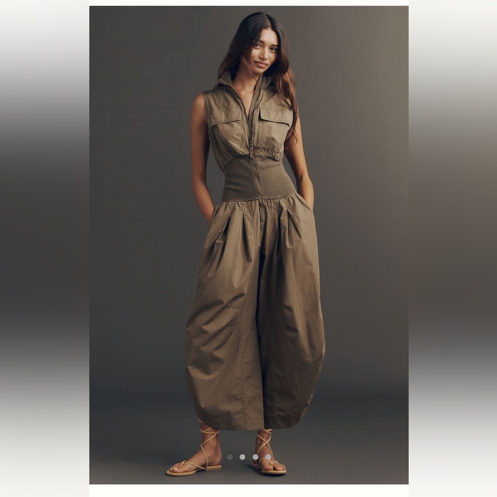 Anthropologie Olive Sleeveless Utility Jumpsuit